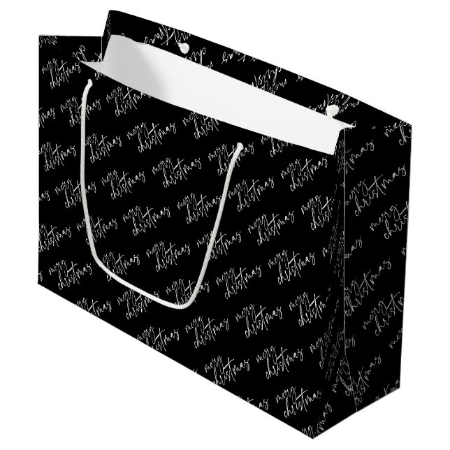 Black and white Merry Christmas elegant typography Large Gift Bag (Front Angled)