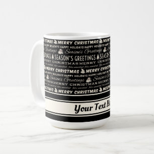 Black and White Merry Christmas Retro Typography Coffee Mug