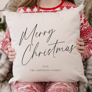 Black and White Merry Christmas Script Photo Cushion
