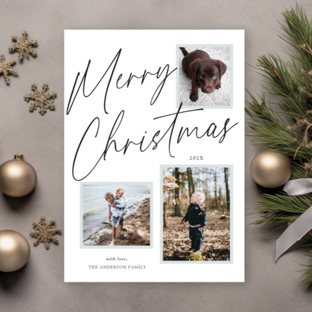 Black and White Merry Christmas Script Photo Holiday Card (Creator Uploaded)