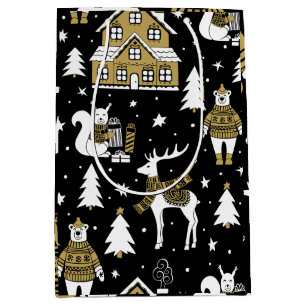 Black and white Merry Christmas Snowflakes set Medium Gift Bag