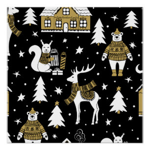 Black and white Merry Christmas Snowflakes set Poster