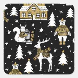 Black and white Merry Christmas Snowflakes set Square Sticker