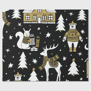 Black and white Merry Christmas Snowflakes set Wrapping Paper