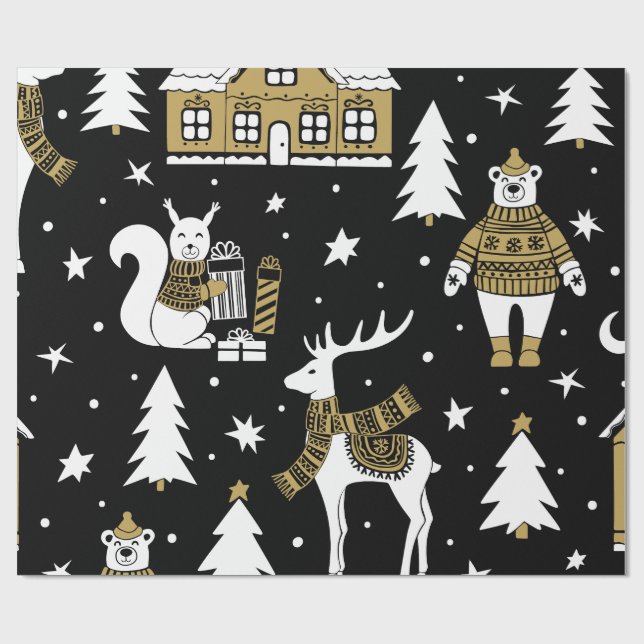 Black and white Merry Christmas Snowflakes set  Wrapping Paper (Flat)