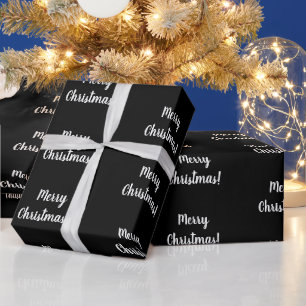 Black and White Merry Christmas Typography Wrapping Paper