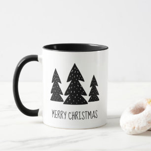 Black and White Merry Christmas Whimsical Woodland Mug