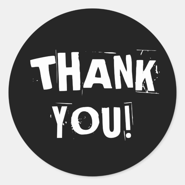 Black and White Metal Rocker Goth Funky Thank You Classic Round Sticker (Front)