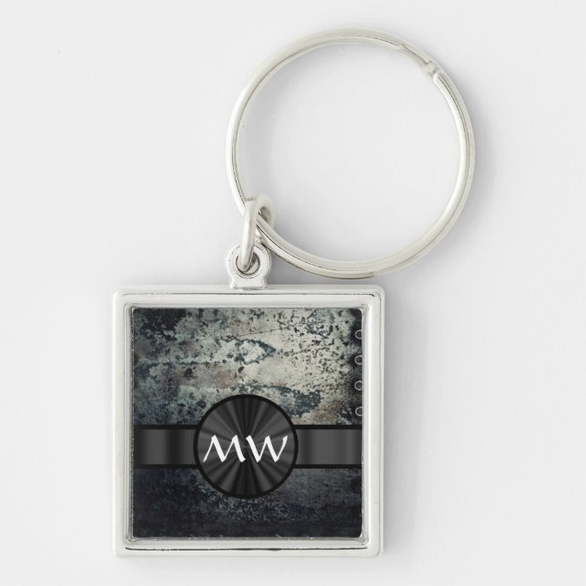 Black and white metallic rust key ring (Front)