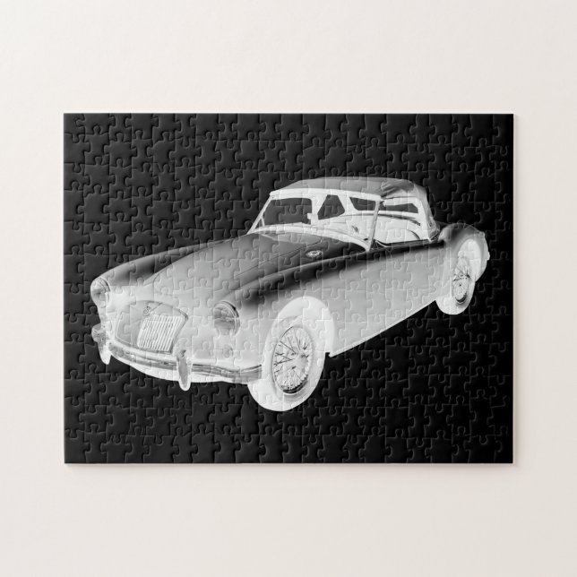 Black and White MG Convertible Sports Car Jigsaw Puzzle (Horizontal)