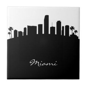 Black and White Miami Skyline Tile