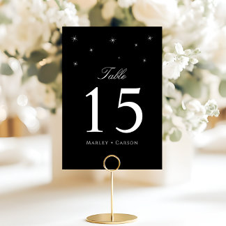 Black and White Midnight Starry Wedding Table Number