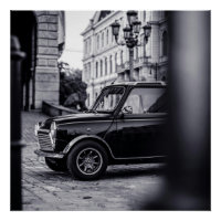Black and White Mini Cooper Classic car poster