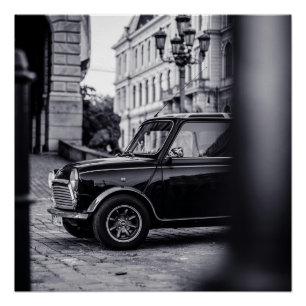 Black and White Mini Cooper Classic car poster