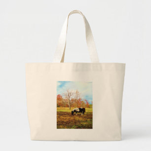 Black and White Miniature Pony / Horse Large Tote Bag
