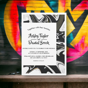 Black And White Minimal Abstract Modern Wedding Invitation