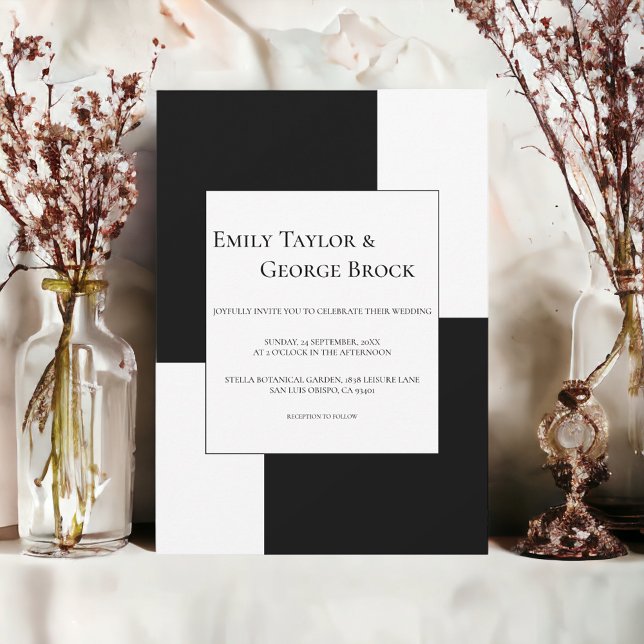 Black And White Minimal Chic Simple Modern Wedding Invitation (Creator Uploaded)
