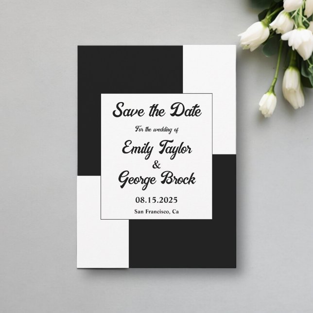 Black And White Minimal Chic Simple Modern Wedding Save The Date (Creator Uploaded)