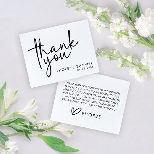Black and White Minimal Script Bridal Shower Flat Thank You Card