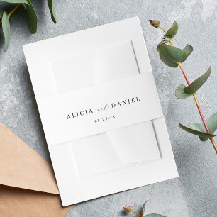 Black and white minimal script wedding invitation belly band