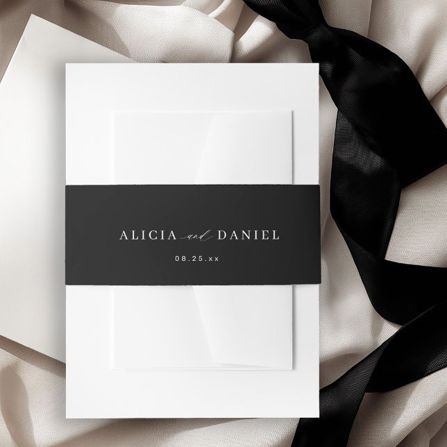 Black and white minimal script wedding invitation belly band (Creator Uploaded)