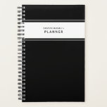 Black and White Minimal Simple Planner<br><div class="desc">Simple and minimal in its aesthetic,  this black personalised planner feels clean and organised with its pared down graphics in fresh black and white. Customised text lets you control the label,  add a year,  a name,  a school subject and even contact information if your notebook is lost.</div>