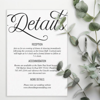 Black and White Minimal Wedding Details Enclosure Card