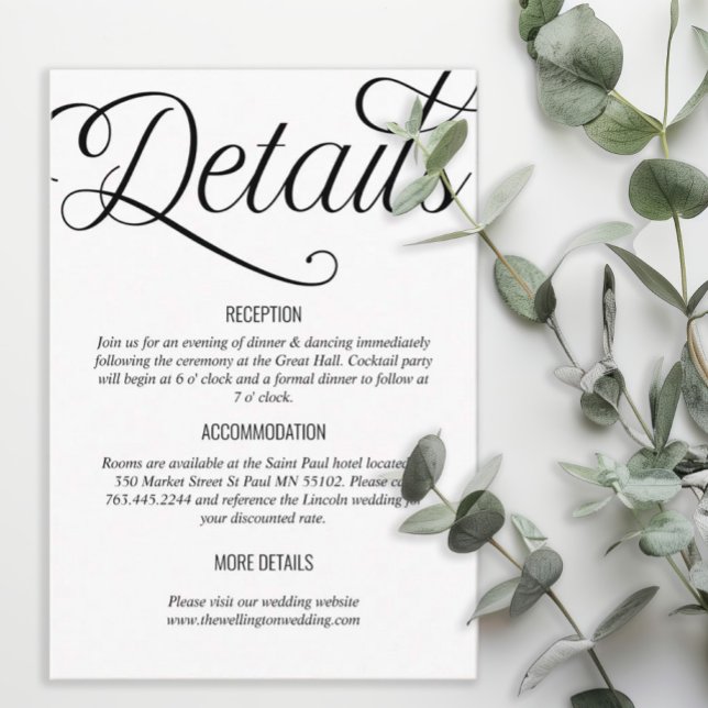 Black and White Minimal Wedding Details  Enclosure Card (Creator Uploaded)