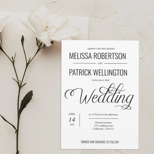 Black and White Minimal Wedding  Invitation (Creator Uploaded)
