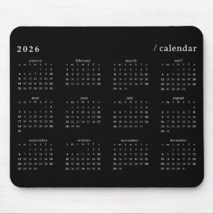 Black and White Minimalist 2026 Calendar Mouse Mat