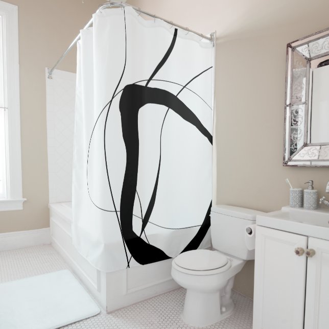 Black and White Minimalist Abstract Art Shower Curtain (In Situ)