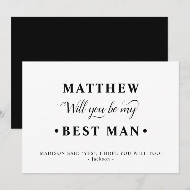 Black and White Minimalist Best Man Proposal Card (Front/Back)