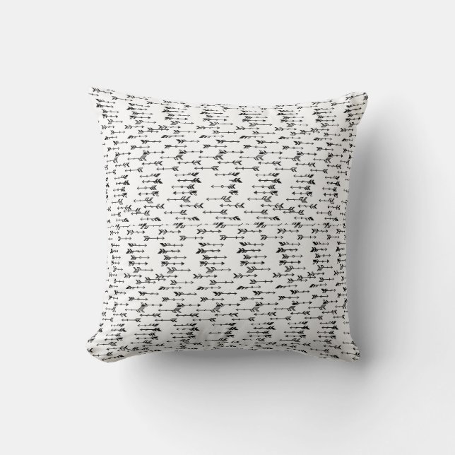 Black and white minimalist boho arrow pattern cushion (Front)