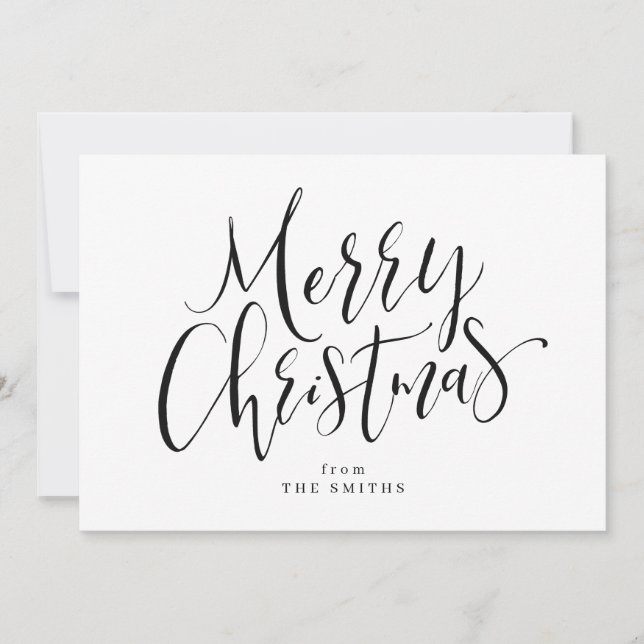 Black and white minimalist calligraphy Christmas Holiday Card (Front)