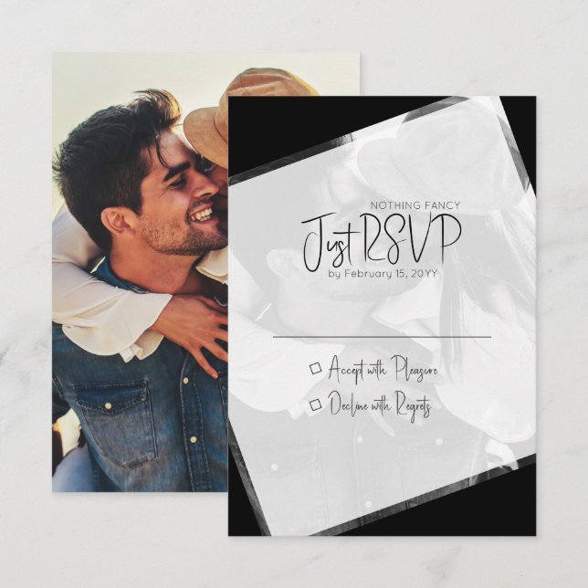 Black and White Minimalist Casual Wedding RSVP Card (Front/Back)
