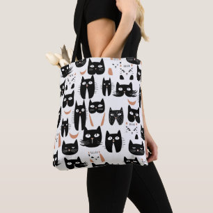 Black and White Minimalist Cat Pattern  Tote Bag