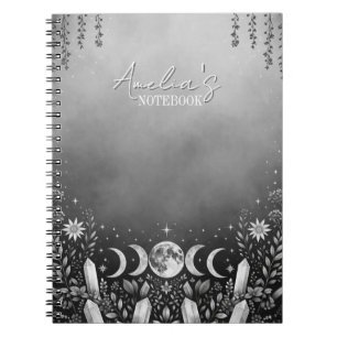 Black and White Minimalist Celestial Moon Phase Notebook