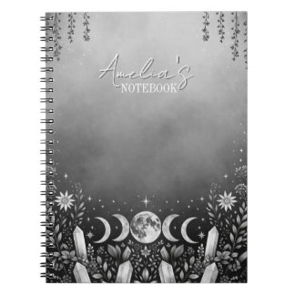 Black and White Minimalist Celestial Moon Phase Notebook