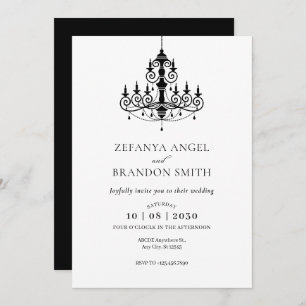 Black and white minimalist chandelier wedding  invitation