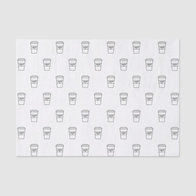 Black and White Minimalist Cute Coffee Cup Pattern Tissue Paper (Front)