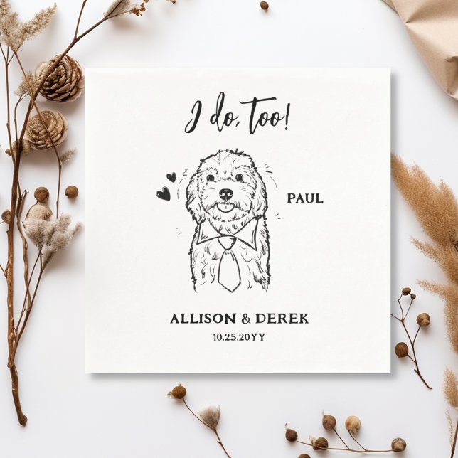 Black and White Minimalist Cute Dog Pet Wedding Napkin (Creator Uploaded)