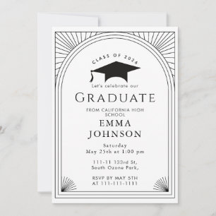 Black and White Minimalist Deco Graduation Party Invitation