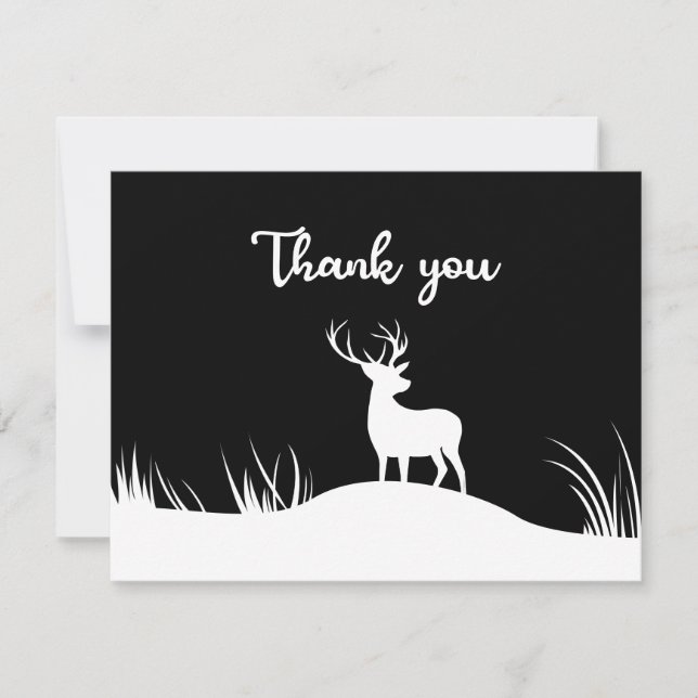Black And White Minimalist Deer Memorial Funeral Thank You Card (Front)