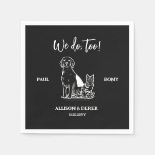 Black and White Minimalist Dog Cat Pet Wedding Napkin
