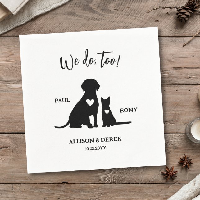 Black and White Minimalist Dog Cat Pet Wedding Napkin (Creator Uploaded)