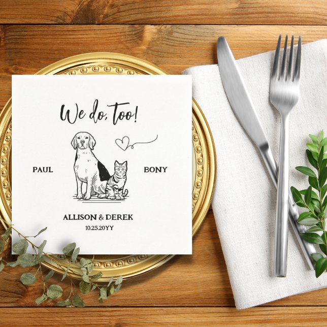Black and White Minimalist Dog Cat Pet Wedding Napkin (Creator Uploaded)