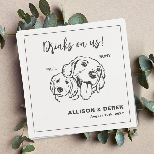 Black and White Minimalist Dog Cat Pet Wedding Napkin (Creator Uploaded)