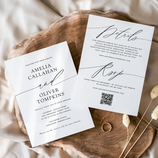 Black and White Minimalist Double-Sided Wedding Invitation (Creator Uploaded)