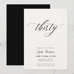 Black and White Minimalist Elegant 30th Birthday Invitation