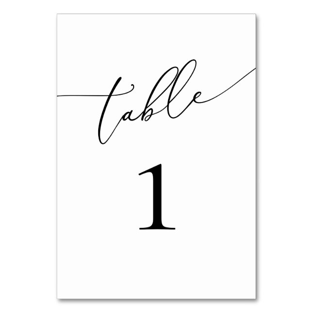 Black and White Minimalist Elegant Table Number (Front)